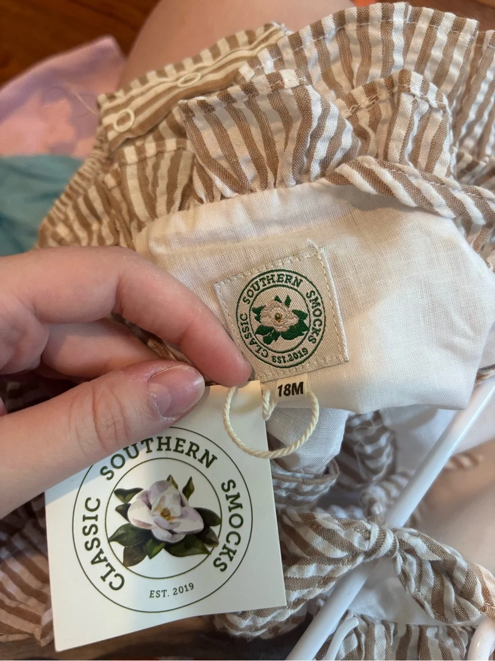 Seersucker Starfish Bubble Romper - Beige - Classic Southern Smocks NWT